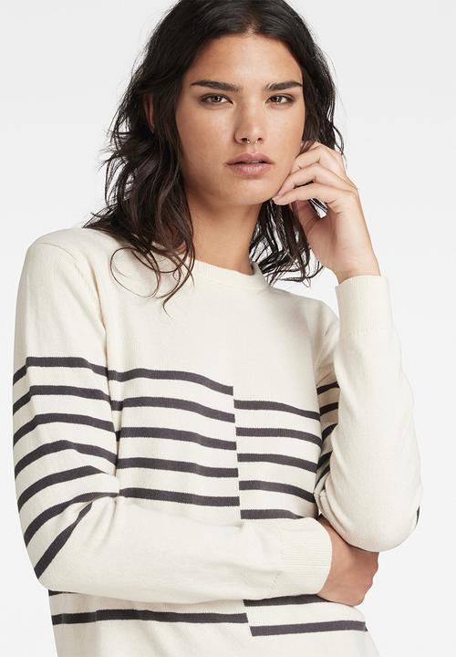 G-STAR - Broken stripe knitted dress wmn - antique white