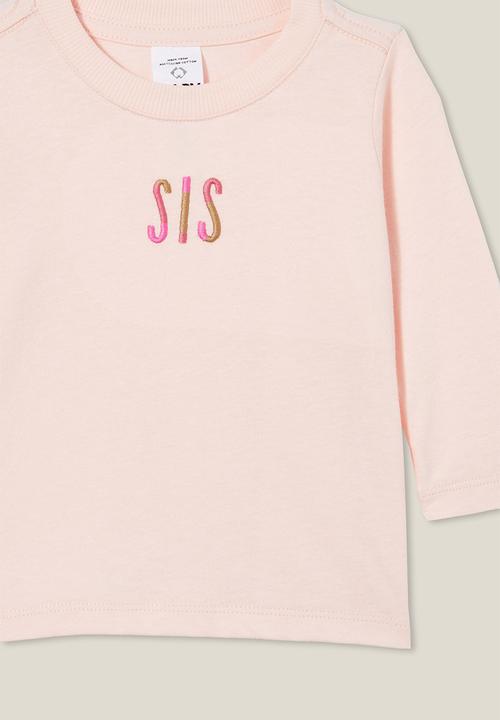 Cotton On - Jamie long sleeve tee - crystal pink/sis embroidered