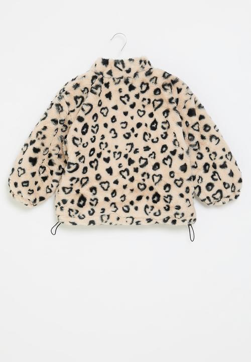 Pop Candy - Heart print jacket - beige & black