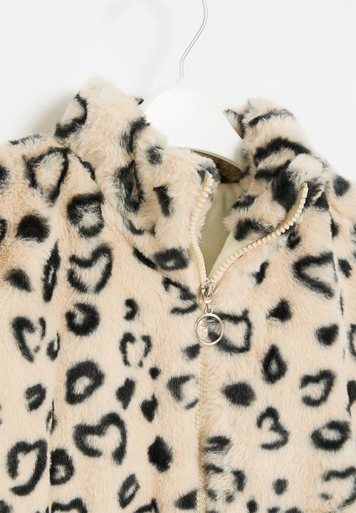Pop Candy - Heart print jacket - beige & black