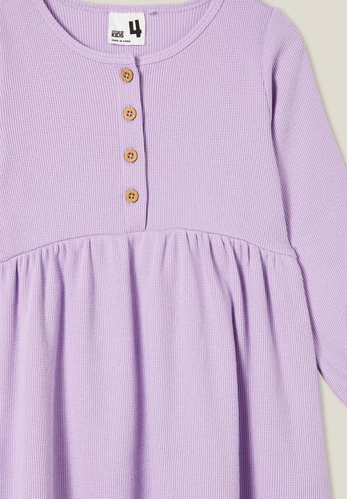 Cotton On - Sally button front long sleeve dress - lilac drop waffle