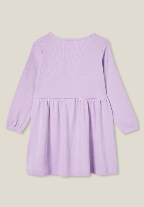 Cotton On - Sally button front long sleeve dress - lilac drop waffle
