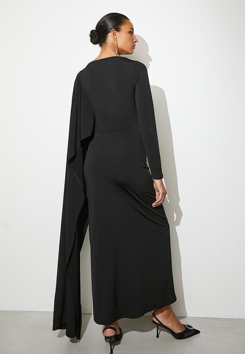 VELVET - Cape column midi dress - black