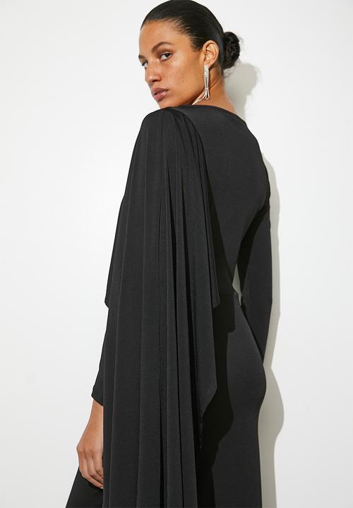 VELVET - Cape column midi dress - black