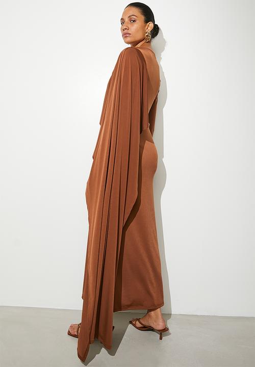 VELVET - Cape column midi dress - brandy brown