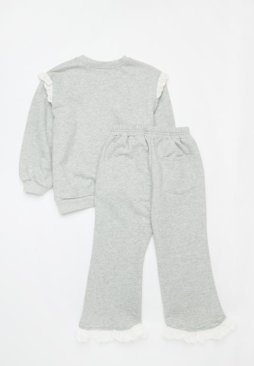 Pop Candy - Frilled sweat top and pants set-grey