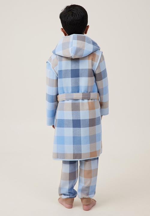 Cotton On - Boys flannel hooded gown - frosty blue/winters check
