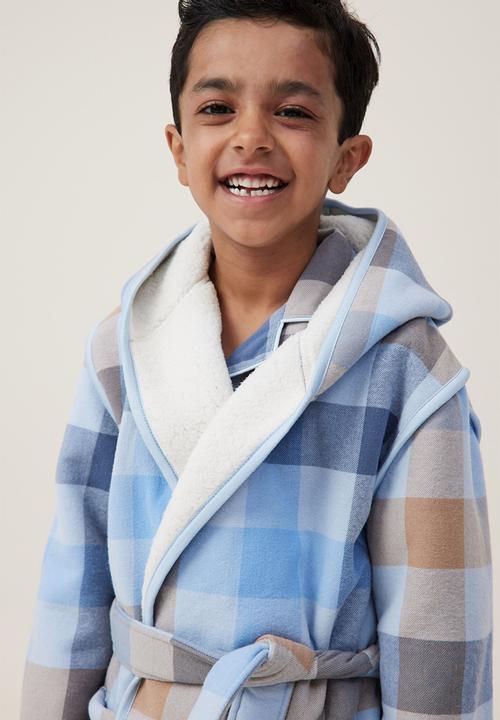Cotton On - Boys flannel hooded gown - frosty blue/winters check