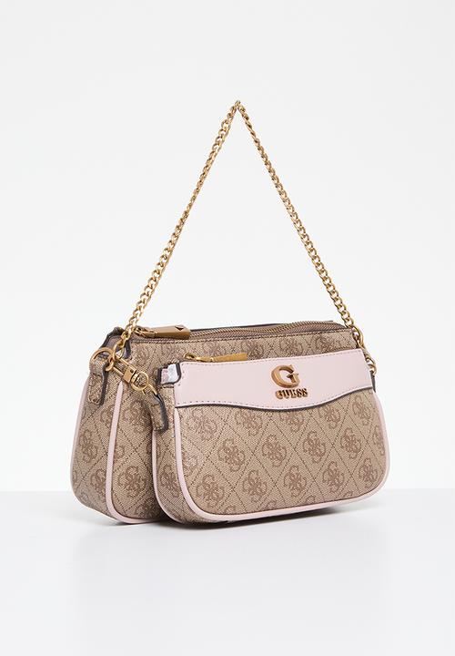 GUESS - Nell logo dbl pouch crossbody - latte logo rose
