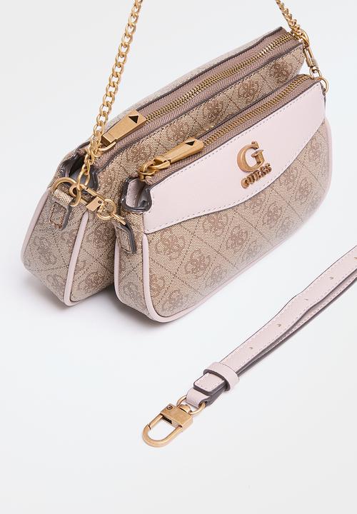 GUESS - Nell logo dbl pouch crossbody - latte logo rose