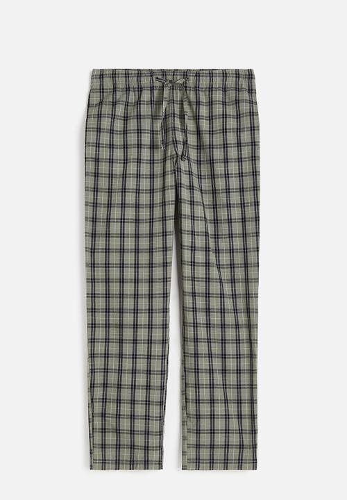 H&M - Regular fit pyjama bottoms - light khaki green/checked