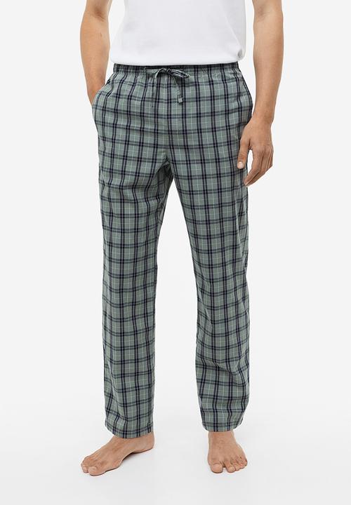 H&M - Regular fit pyjama bottoms - light khaki green/checked