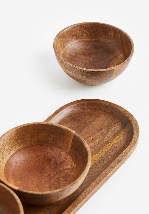 H&M - Wooden serving bowls and tray - brown