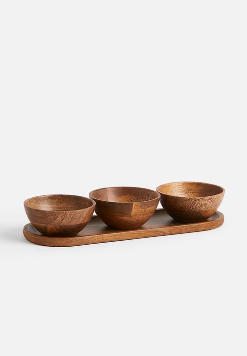 H&M - Wooden serving bowls and tray - brown