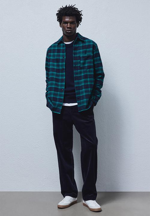 H&M - Regular fit flannel shirt - dark blue/checked