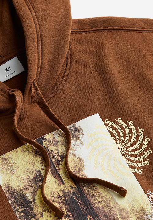 H&M - Loose fit printed hoodie - brown/trees