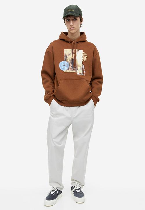 H&M - Loose fit printed hoodie - brown/trees