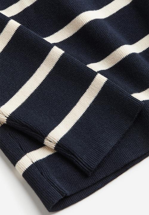 H&M - Fine-knit cotton jumper - navy blue striped