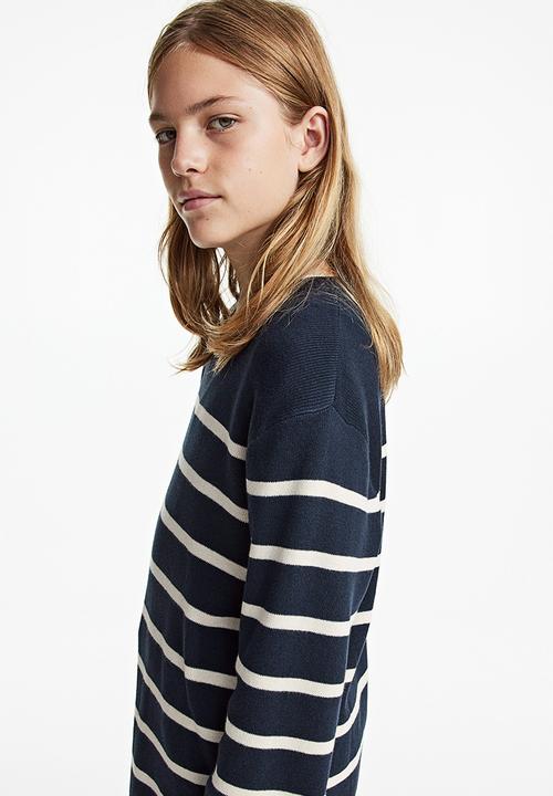 H&M - Fine-knit cotton jumper - navy blue striped