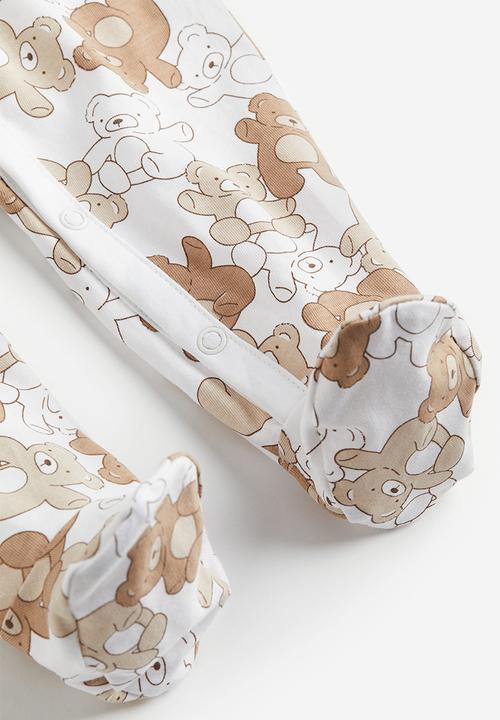 H&M - 3-Pack cotton sleepsuits - light beige teddy bears