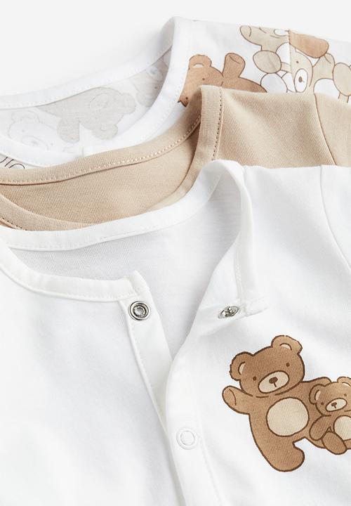 H&M - 3-Pack cotton sleepsuits - light beige teddy bears