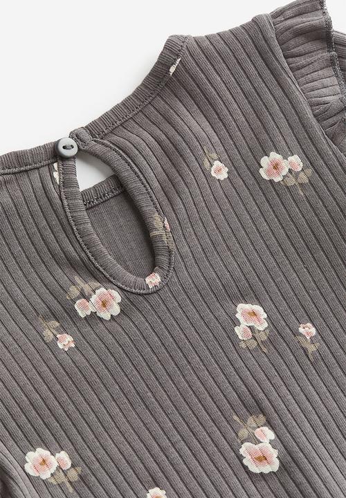 H&M - 3-Piece ribbed set - grey floral