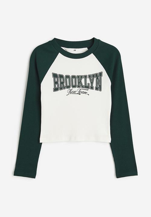 H&M - Ribbed cotton jersey cropped top - green & white
