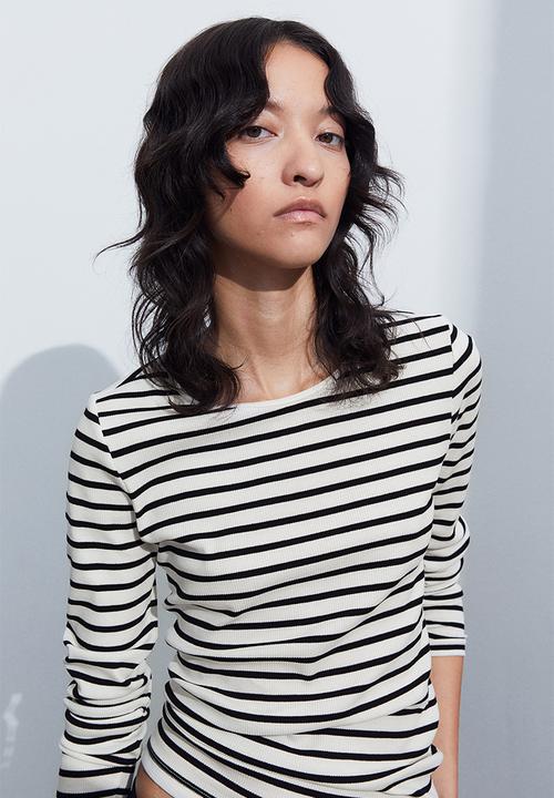 H&M - Ribbed jersey top - white striped