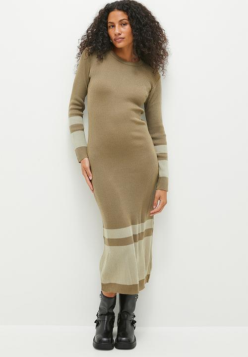 Superbalist - Border column knitwear midi dress - tan & biscuit