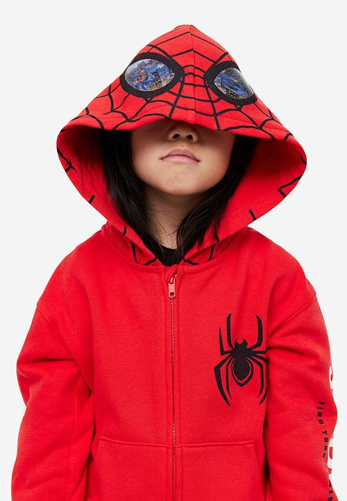 H&M - Printed zip-through hoodie - red & spider-man