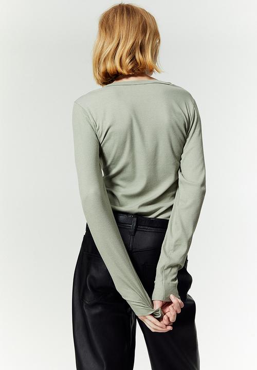 H&M - Ribbed modal-blend top - light khaki green