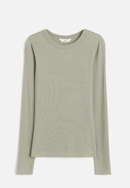 H&M - Ribbed modal-blend top - light khaki green