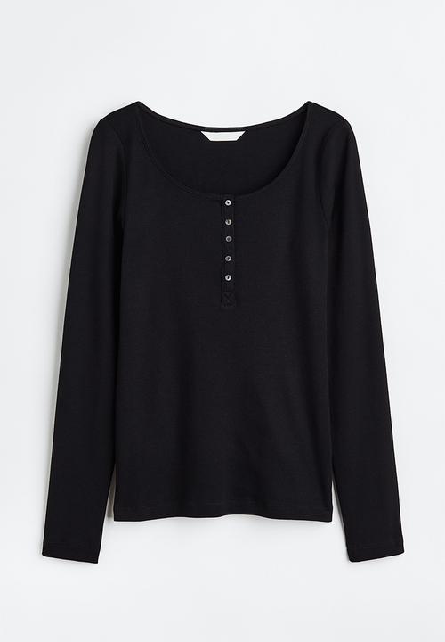 H&M - Ribbed henley top - black
