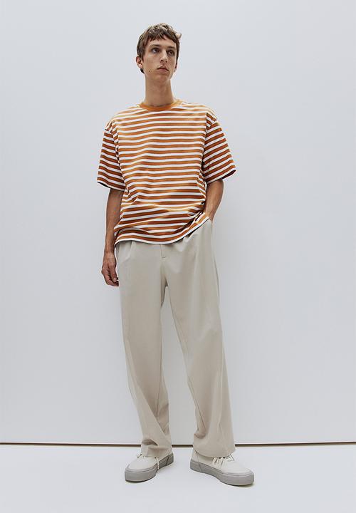 H&M - Loose fit cotton t-shirt - light brown/striped