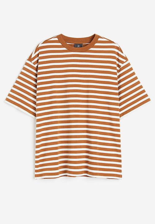 H&M - Loose fit cotton t-shirt - light brown/striped