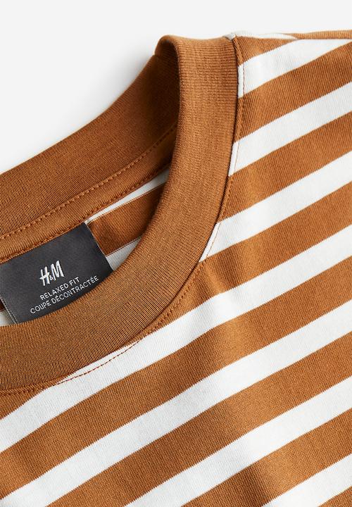 H&M - Loose fit cotton t-shirt - light brown/striped