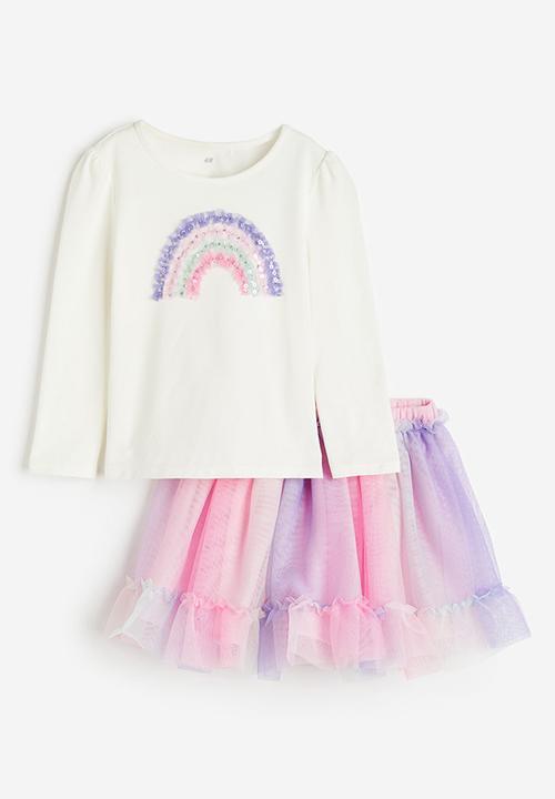 H&M - 2 Piece top and skirt set - white/rainbow