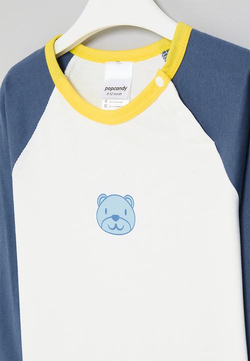 Pop Candy - Colour block reglan tee - white & blue