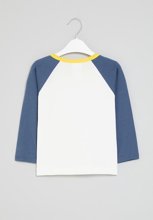 Pop Candy - Colour block reglan tee - white & blue