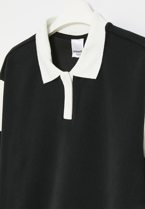Pop Candy - Collared front button top - black and white