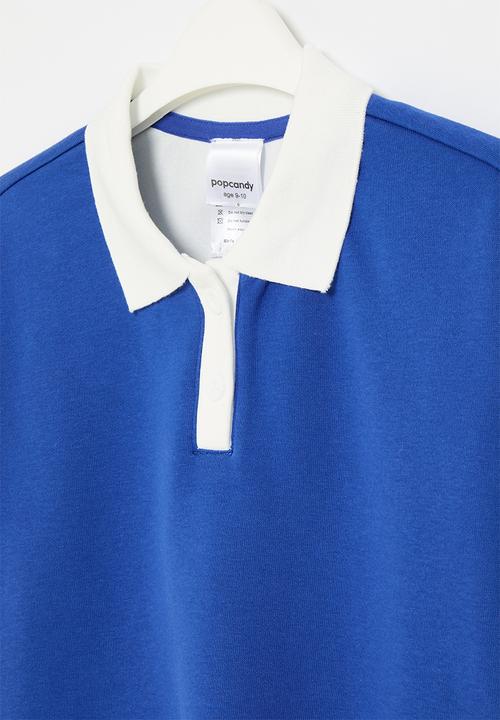 Pop Candy - Collared front button top - blue and white