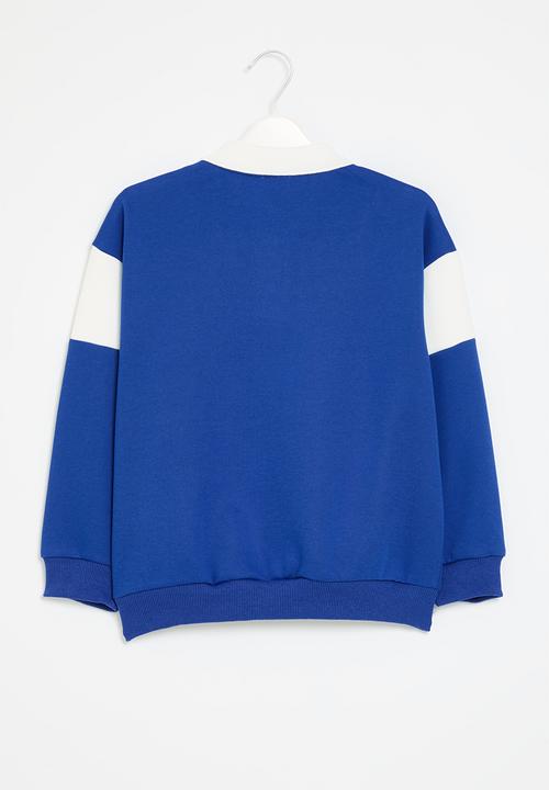 Pop Candy - Collared front button top - blue and white