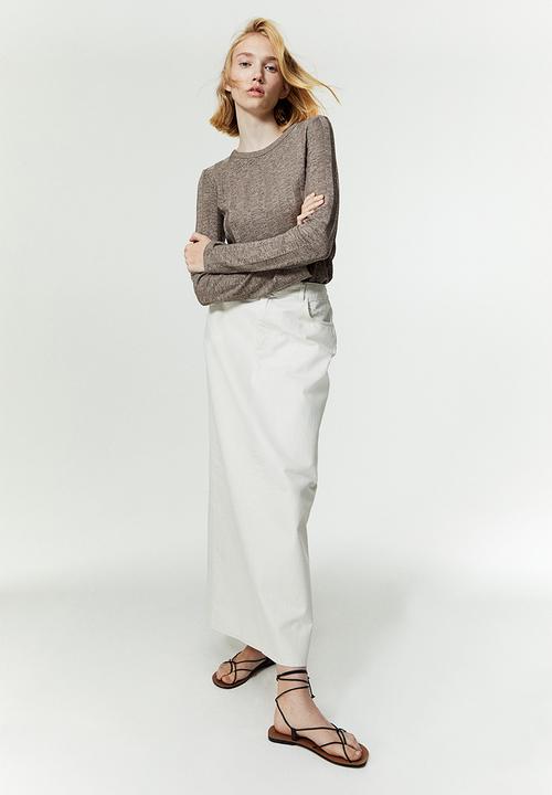 H&M - Rib-knit top - dark beige marl