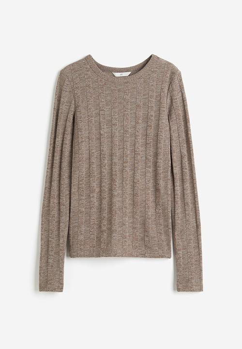 H&M - Rib-knit top - dark beige marl