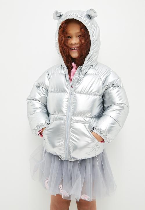 Pop Candy - Metallic hooded puffer jacket - silver