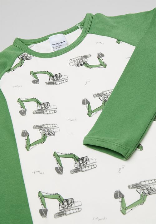 Pop Candy - Reglan sleeve pj set - green & white