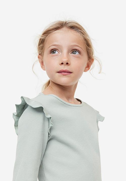 H&M - Flounce-trimmed ribbed top - green