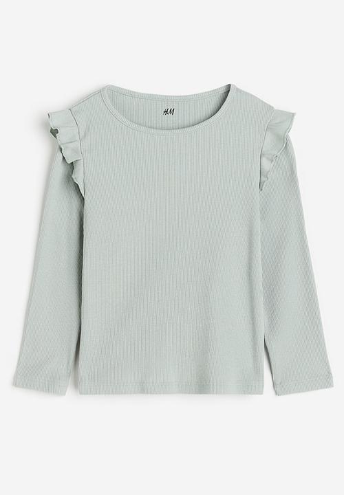 H&M - Flounce-trimmed ribbed top - green