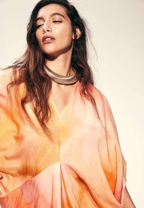 H&M - Patterned kaftan dress - peach pink patterned