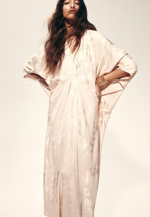 H&M - Jacquard-weave kaftan dress - light beige